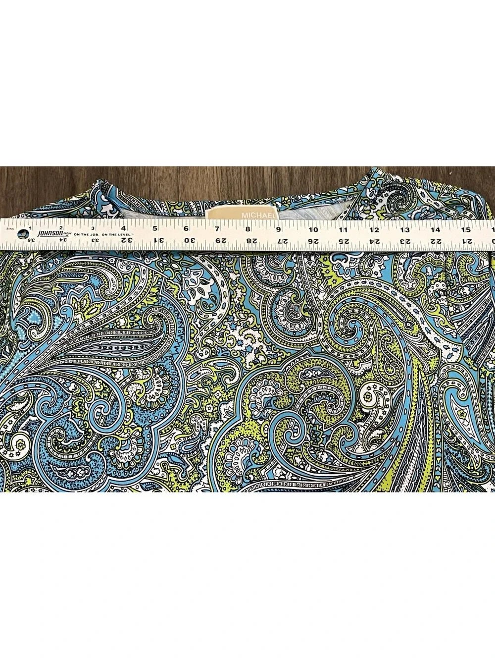 Michael Kors Turquoise & Green Paisley Dress Size L Long Sleeve Stretch